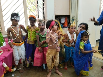 Krishna Jayanthi - The little Krishnas and Radhas ready for the show